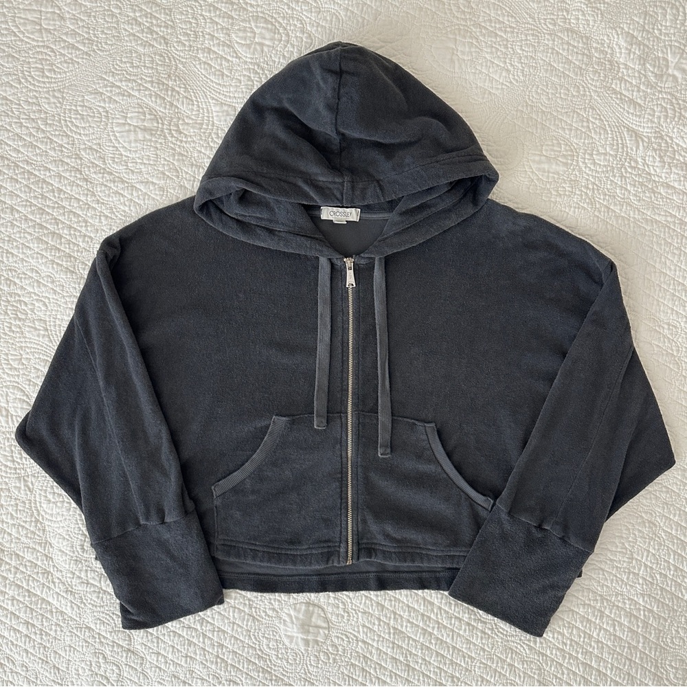 Crossley Women's Cropped Terry Cloth Zip Up Hoodie Sweatshirt XS Made in Italy